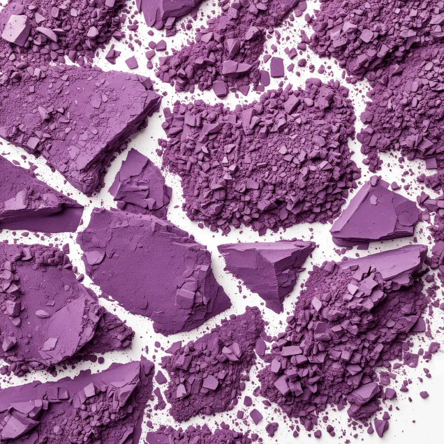 View from above: fragments of purple pigment on a white background.