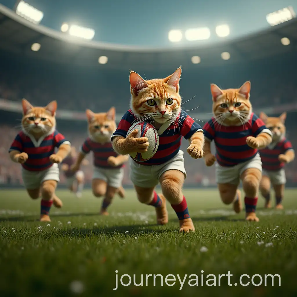 Cats-Dressed-as-Rugby-Players-in-Action-on-Grassy-Field