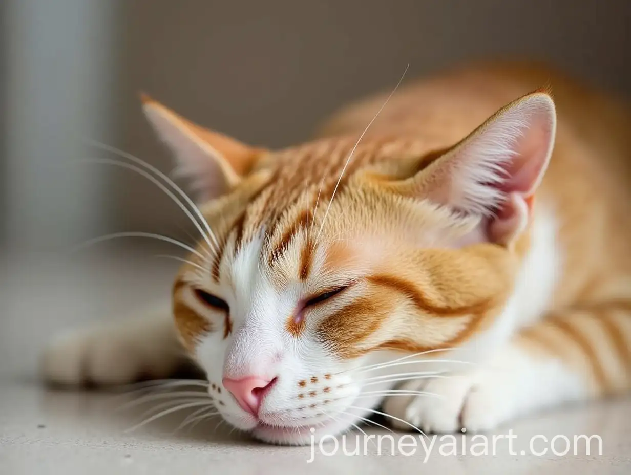 Relaxed-Sleeping-Cat-with-One-Eye-Open-in-Cozy-Setting