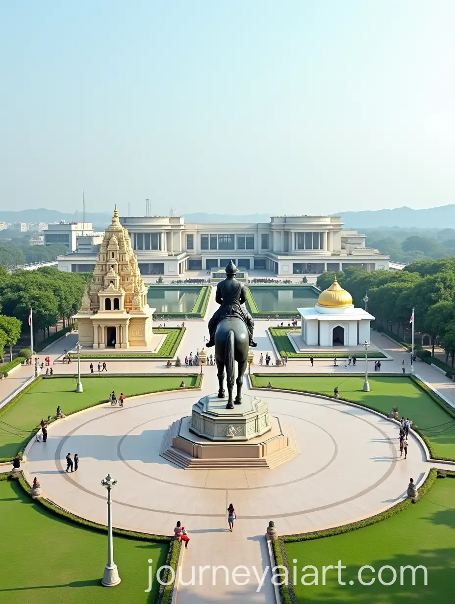 Majestic-King-Statue-Surrounded-by-Traditional-Temples-and-Modern-Architecture