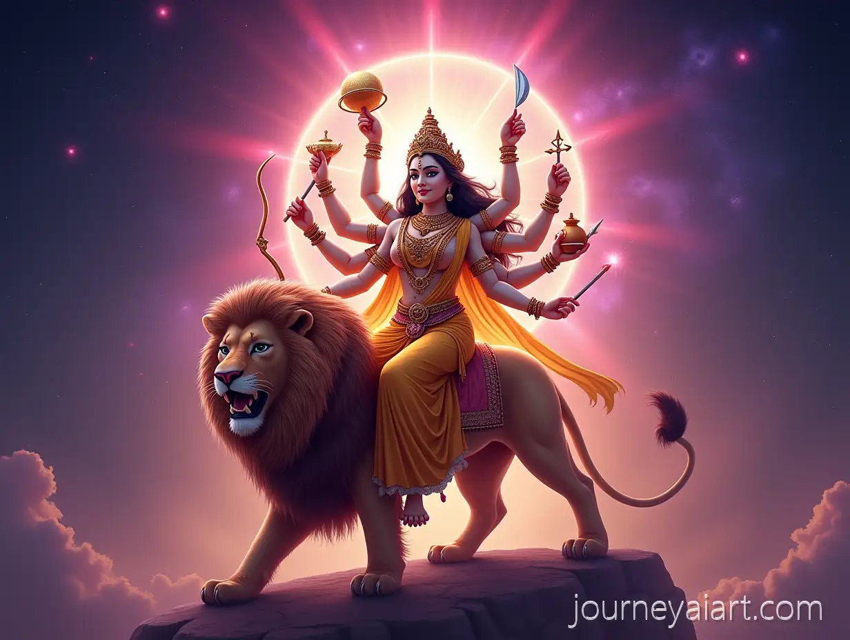 Radiant-Goddess-Kushmanda-Riding-Majestic-Lion-in-Cosmic-Universe