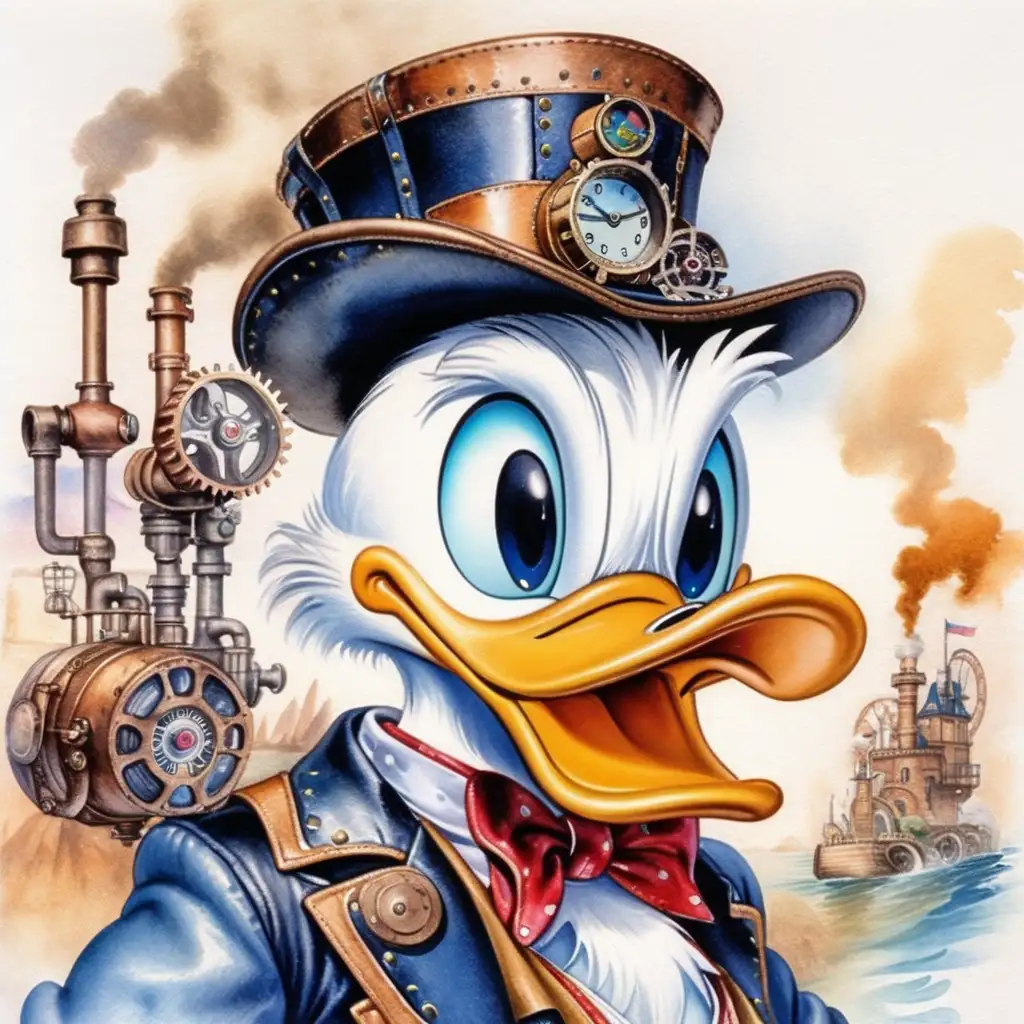 Steampunk Disney Donald Duck Watercolor Art