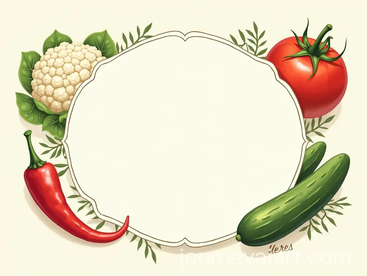 Vibrant-Vegetable-Label-Design-Featuring-Cauliflower-Tomato-Chili-Peppers-and-Cucumbers