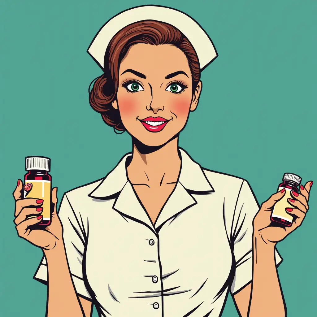 nurse with medicines in a white shirt in the pop art style