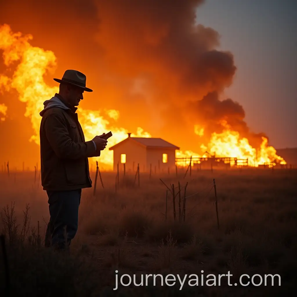 Man-Working-on-a-Farm-Amidst-a-Raging-Fire