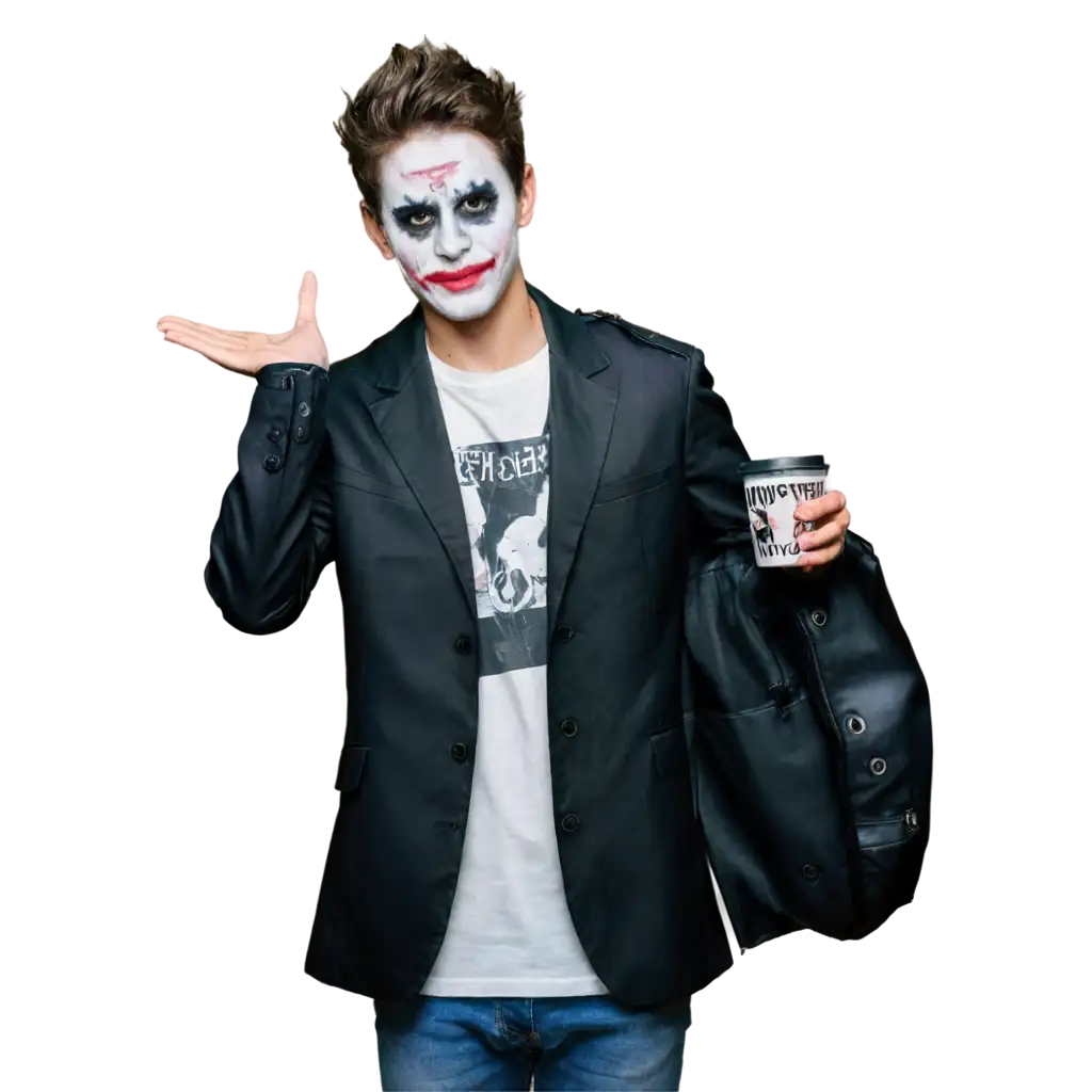 Hyper-Realistic-PNG-of-a-Young-Boy-with-Joker-Style-Metal-Salute-and-Hot-Coffee-Perfect-for-Digital-Art-and-Creative-Projects