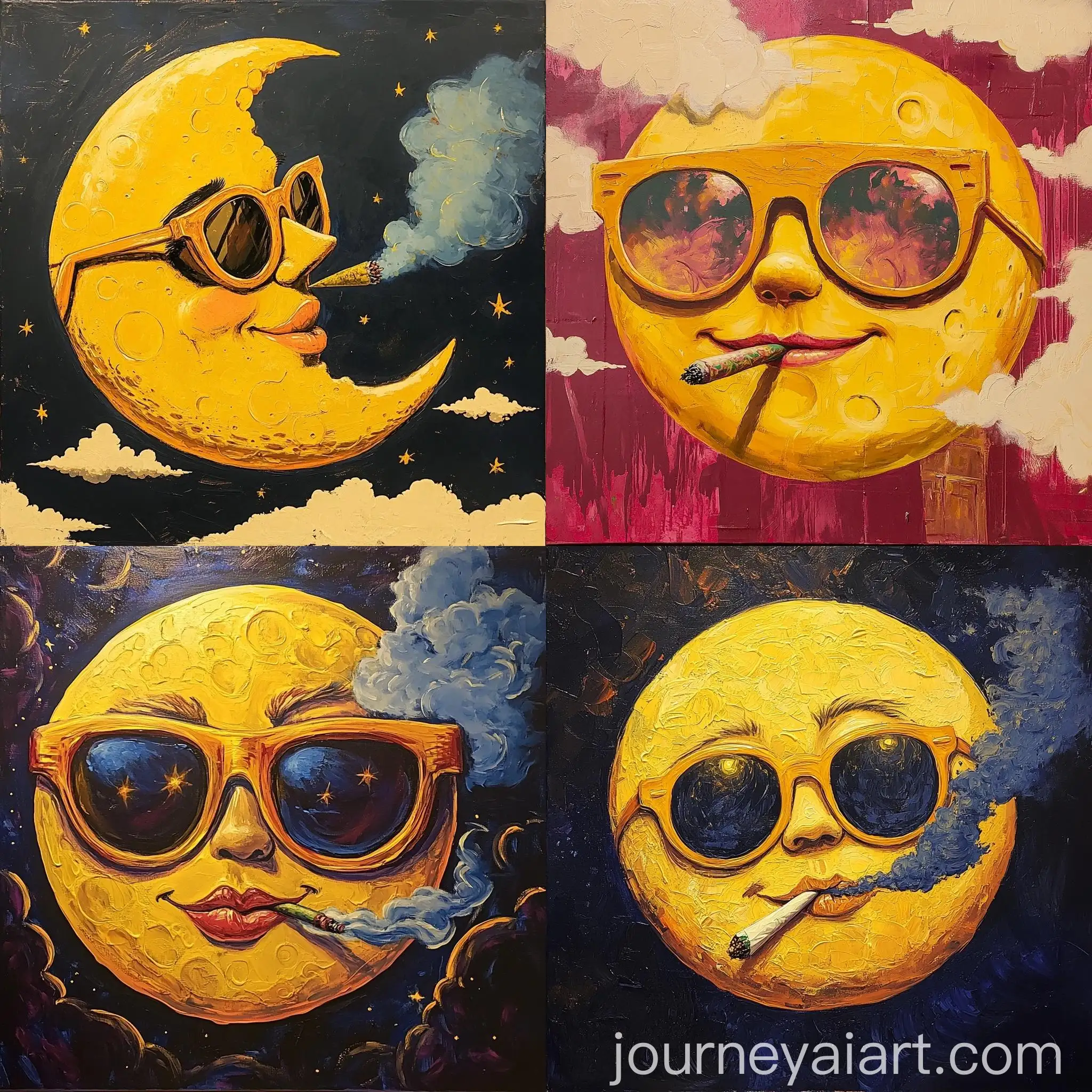 Mystical-Yellow-Moon-with-Sunglasses-Smoking-a-Joint-in-Stephen-Gibbs-Style