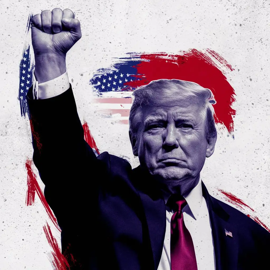 Donald Trump with Raised Fist on White Background