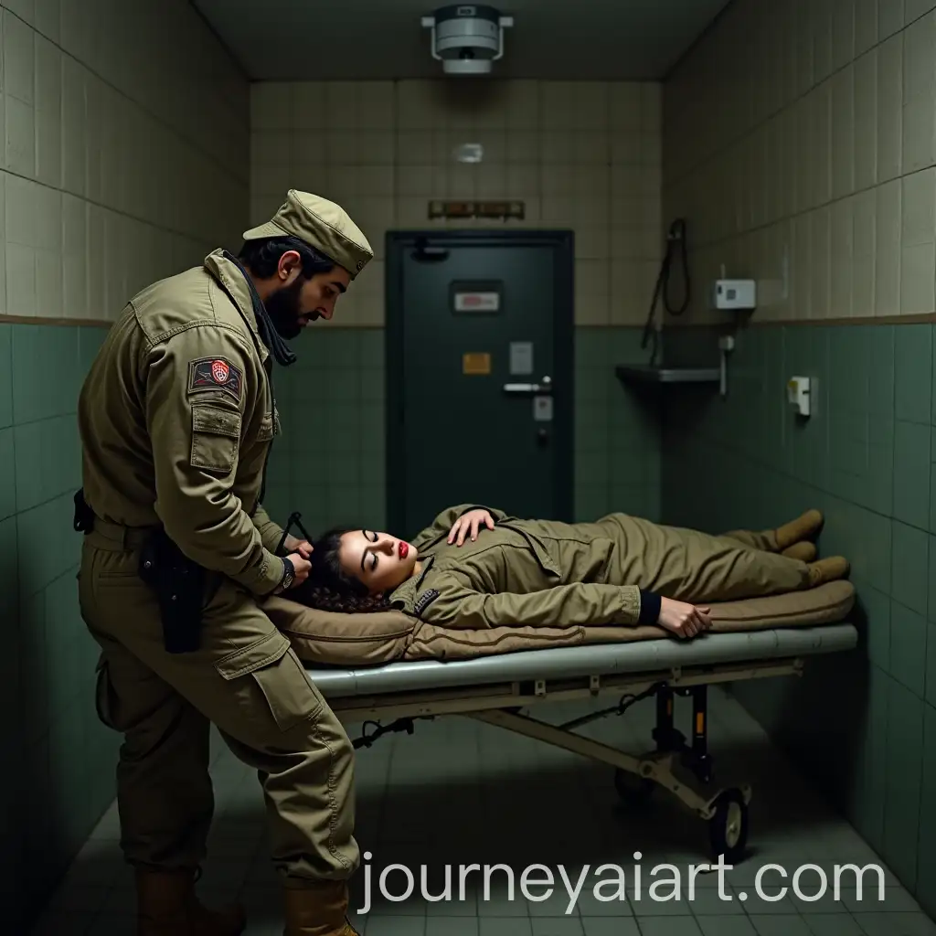 Military-Woman-and-Security-Guard-in-Underground-Prison-Room