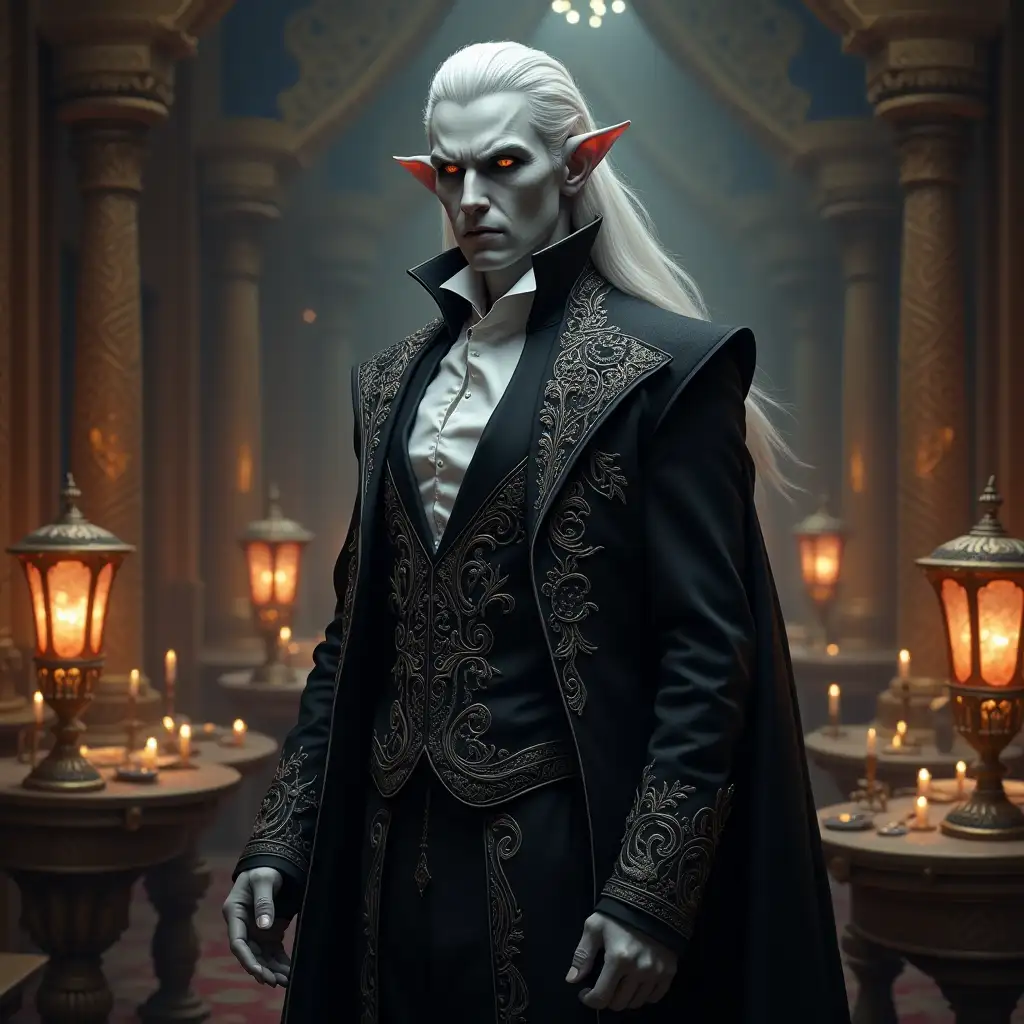 Mysterious-Drow-Auctioneer-in-Opulent-Auction-House-with-Rare-Artifacts
