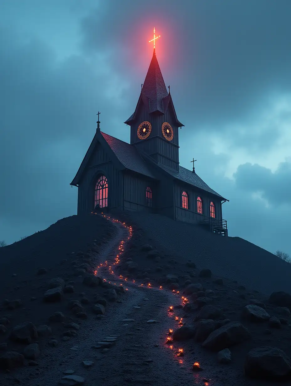 Realistic-Depiction-of-a-Satanist-Church-atop-a-Volcano-under-a-Blue-Sky