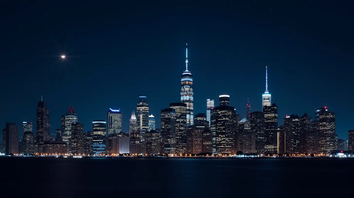 City Skyline at Night with Illuminated Skyscrapers