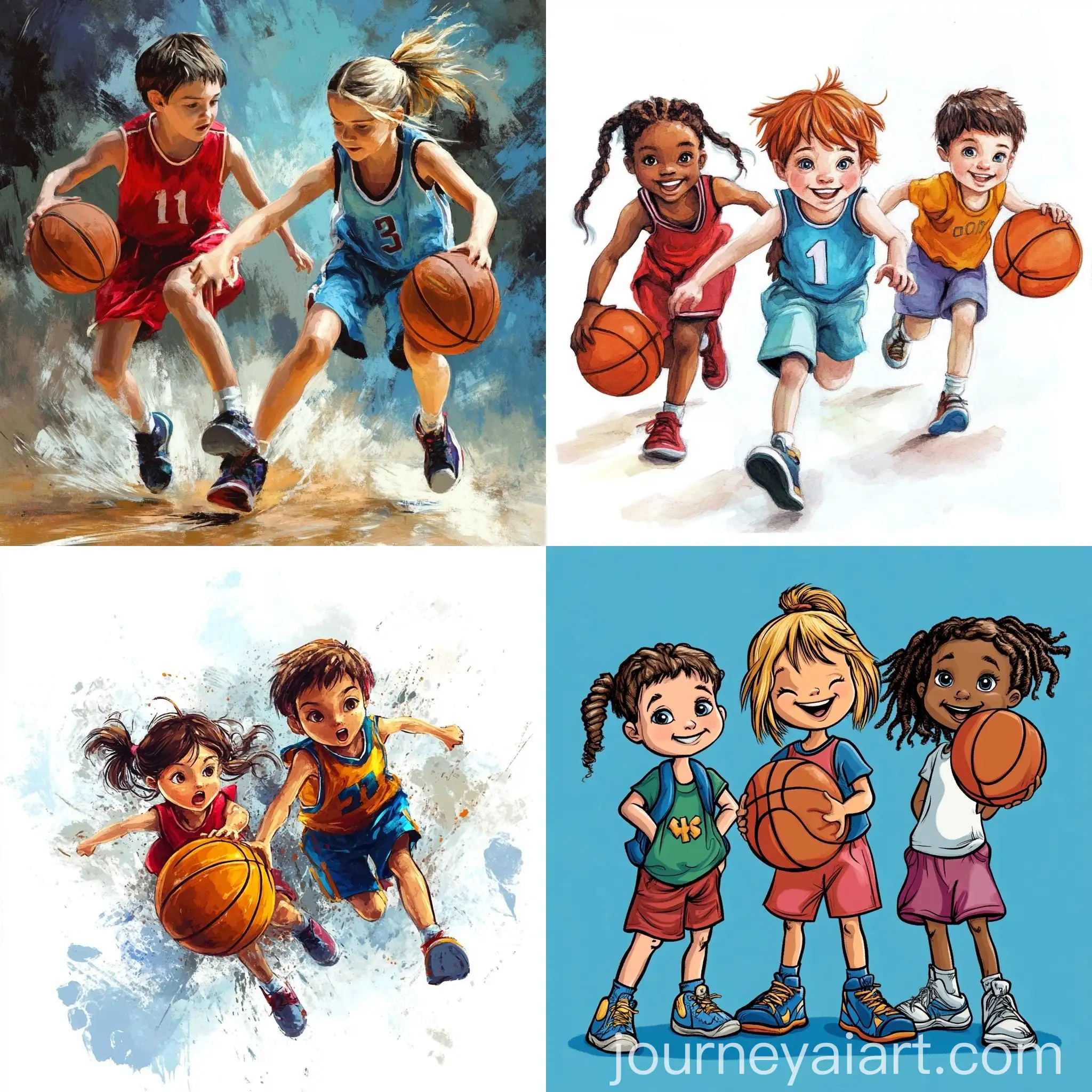 Diverse-Group-of-Children-Playing-Basketball-Outdoors