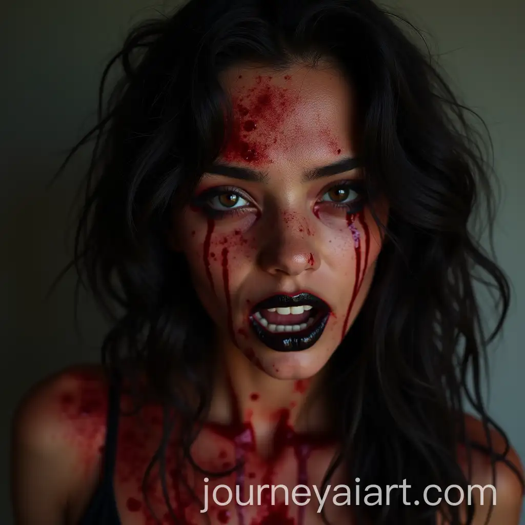 Blasian-Woman-with-Grunge-Vampire-Look-and-Dark-Red-Paint-Splatter