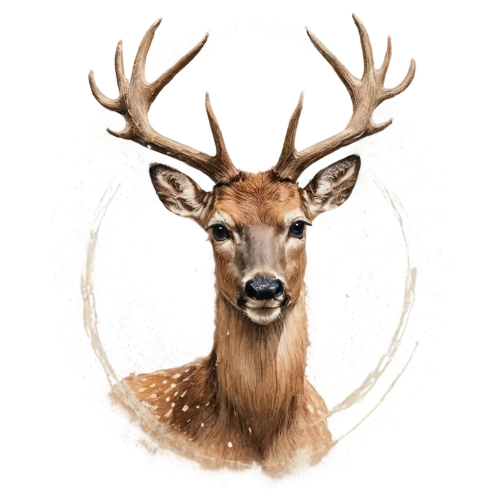 Majestic-Deer-Portrait-PNG-Stunning-Watercolor-and-Fantasy-Realism-Artwork-with-Large-Antlers-and-Detailed-Fur-Texture