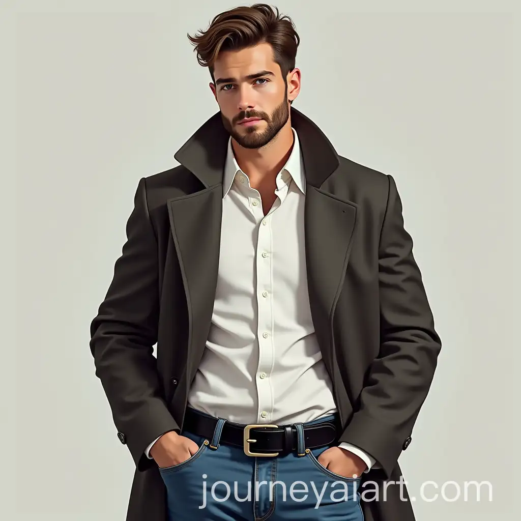 Casual-Young-Man-in-a-Long-Coat-with-Unbuttoned-Shirt-and-Jeans