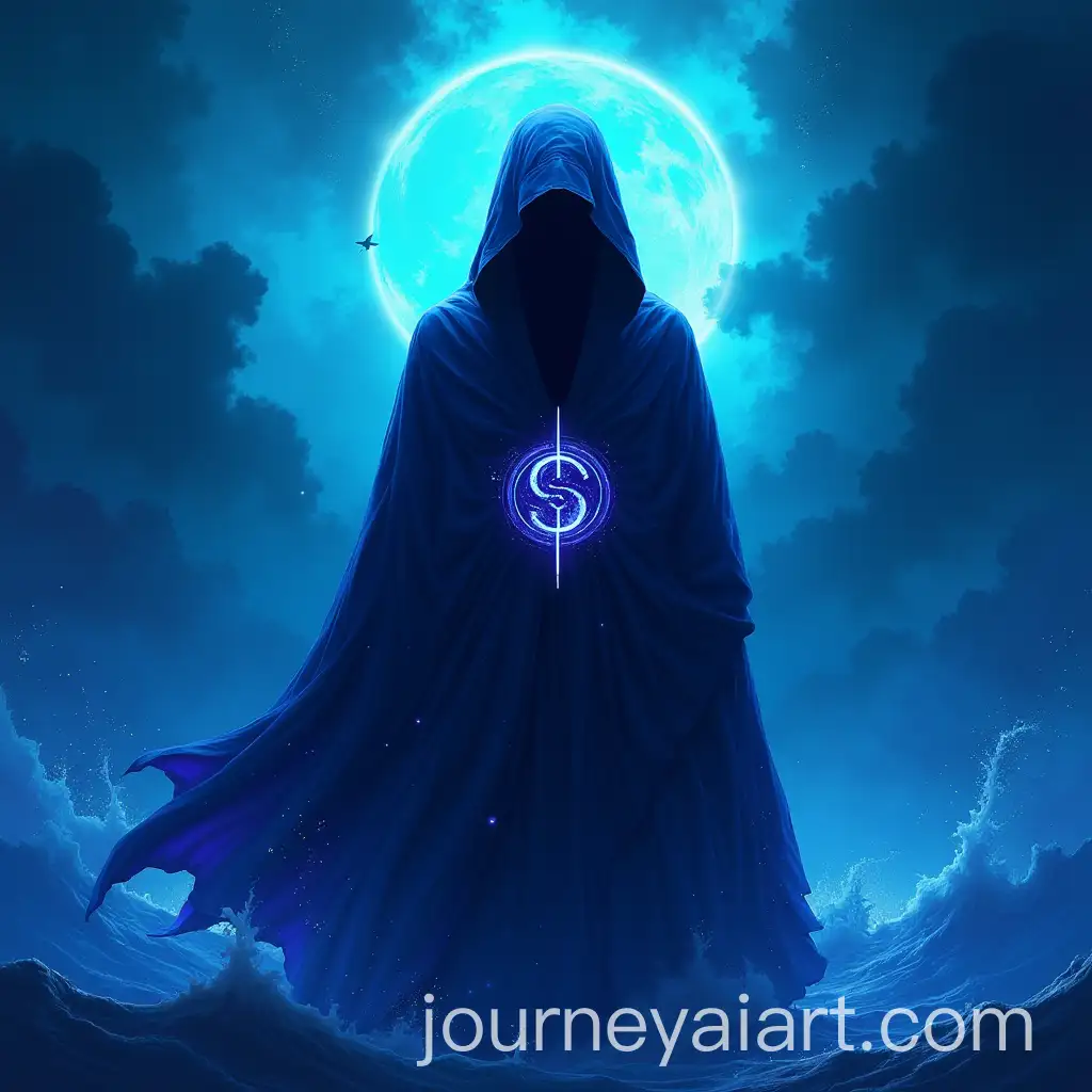 Hooded-Figure-in-Dark-Blue-Robe-Glowing-as-Shytoshi-Kusama-Representing-the-Visionary-Rise-of-SHY