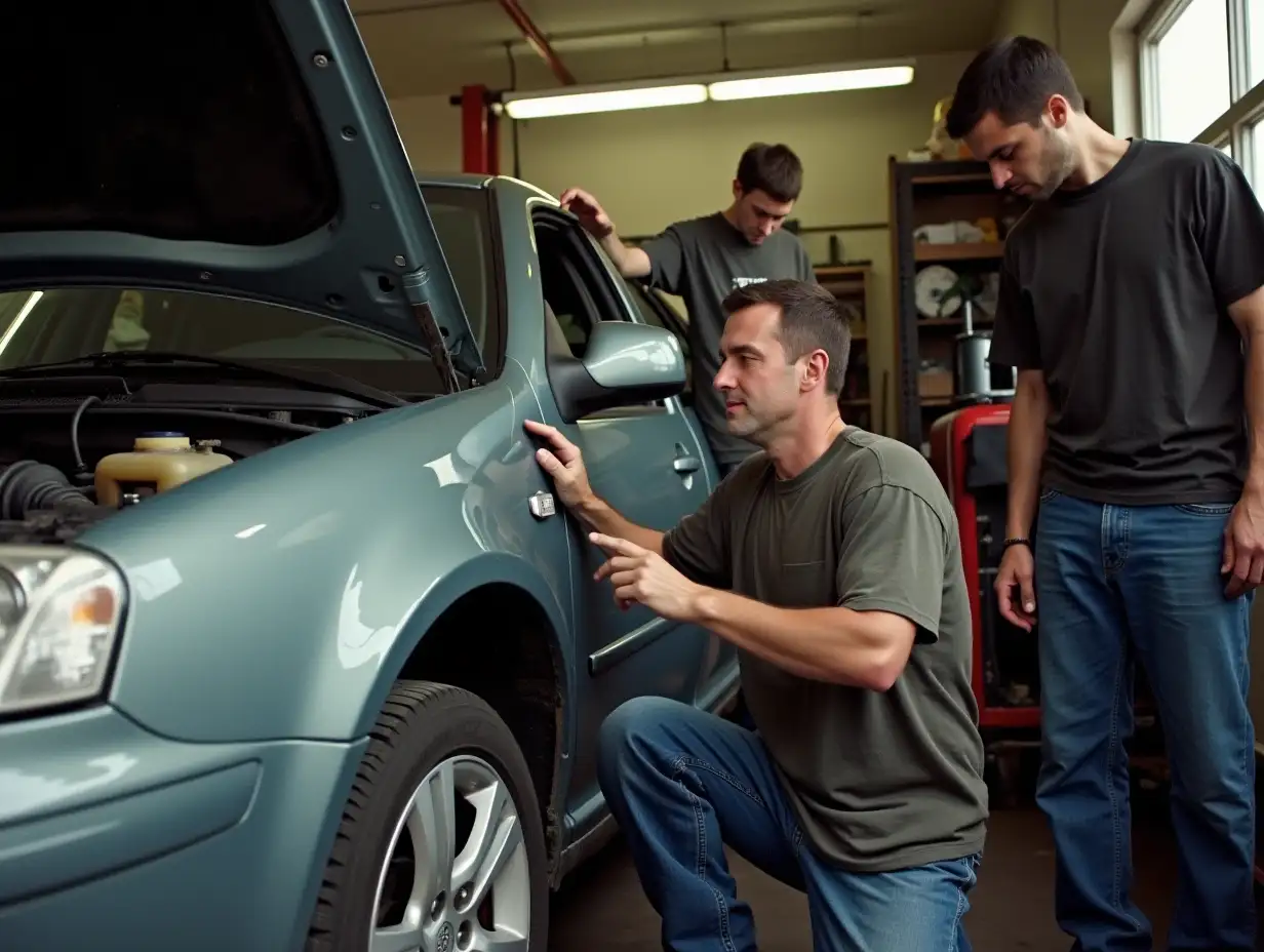 Three-Mechanics-Working-on-a-Car-in-a-Cluttered-Garage-2008-Flikr-Style