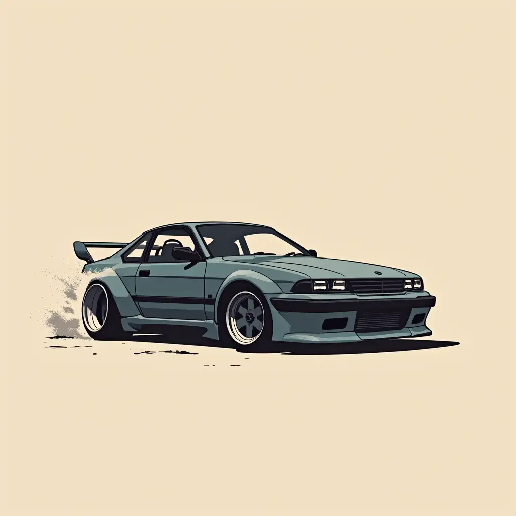 Drift car, illustration, minimalism