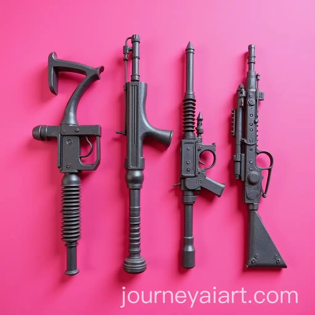 PostApocalyptic-Weapons-on-Bright-Pink-Background