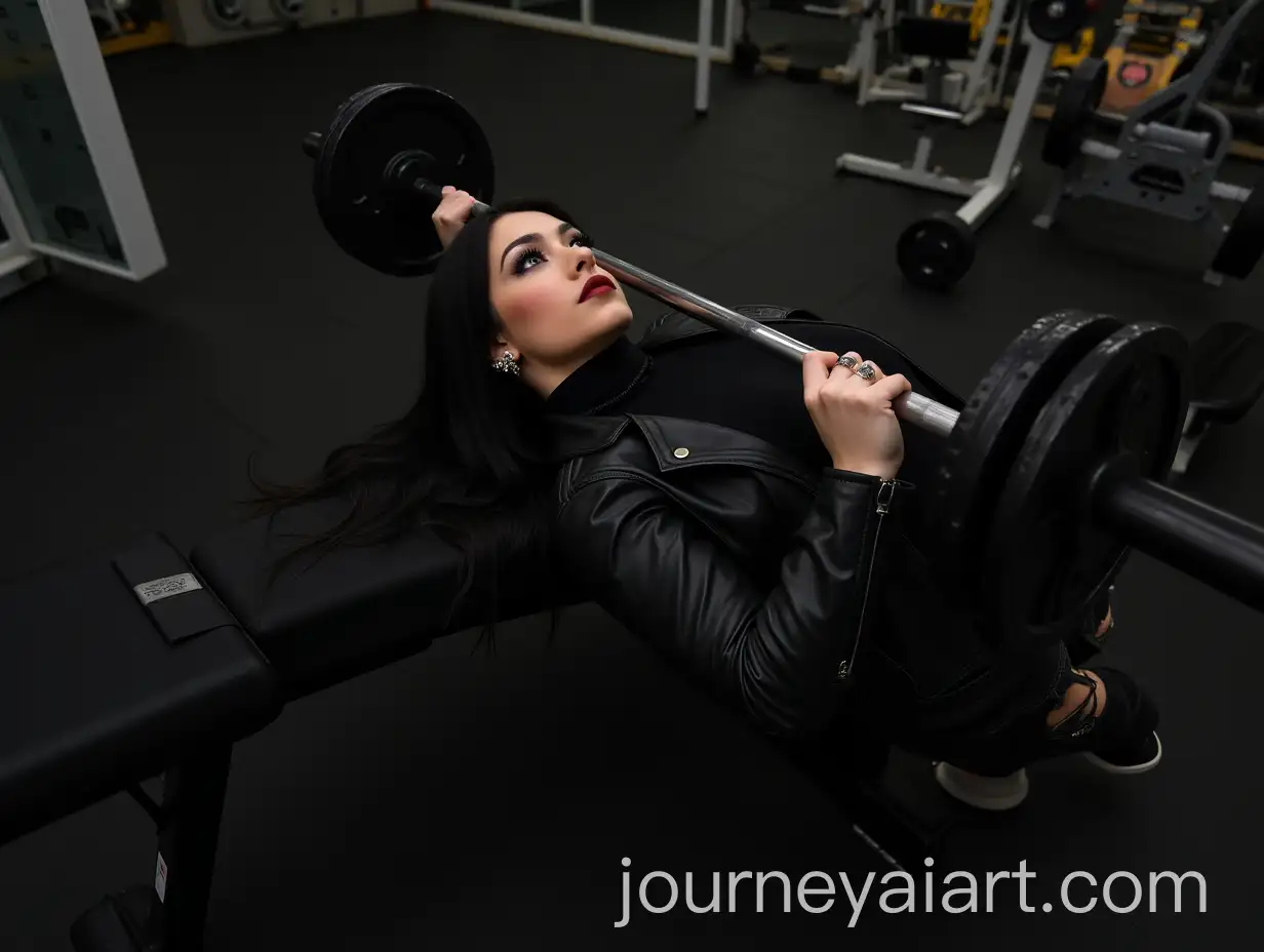 Girl-Lifting-Barbell-on-Weight-Bench-in-Edgy-Black-Attire