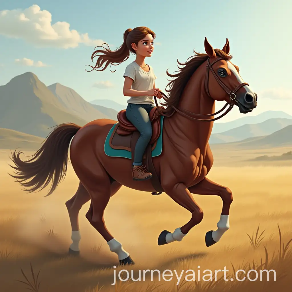 Girl-Riding-a-Horse-in-a-Lush-Green-Field