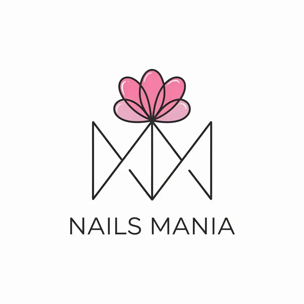 a vector logo design,with the text "Nails mania", main symbol:Nail gel flower, abstraction, drawing from letters m and n,Minimalistic,be used in Manicure industry,clear background