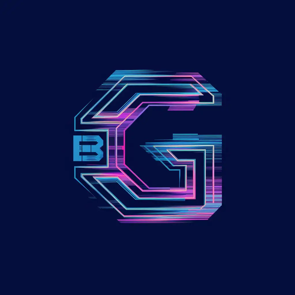 LOGO Design for Futuristic Entertainment Channel Glitch Effect with CyberpunkInspired Neon G in Blue Purple and Pink