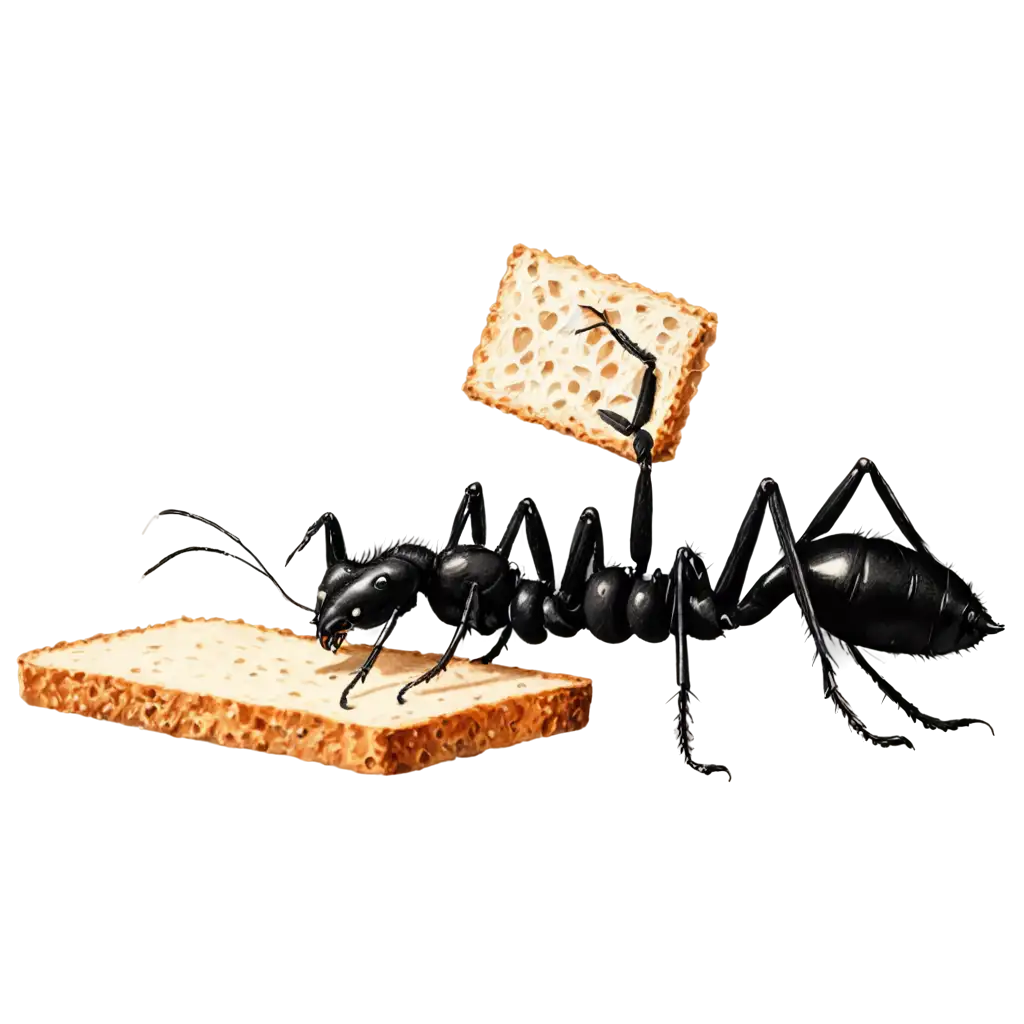 Ant-Moving-a-Piece-of-Bread-Black-and-White-PNG-Image-for-Clear-Visuals-and-Versatility