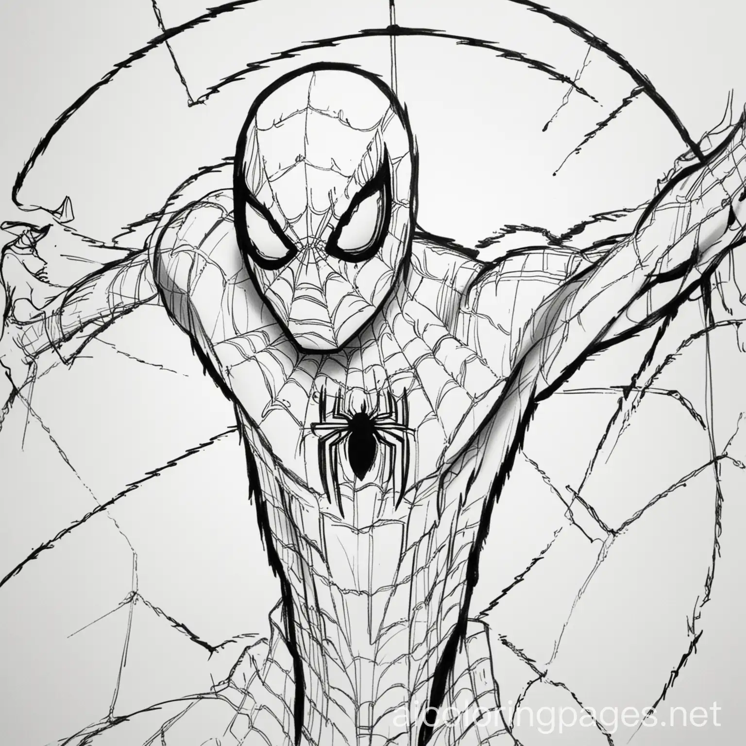 Spider-Man-Coloring-Page-for-Kids-Black-and-White-Line-Art-on-White-Background