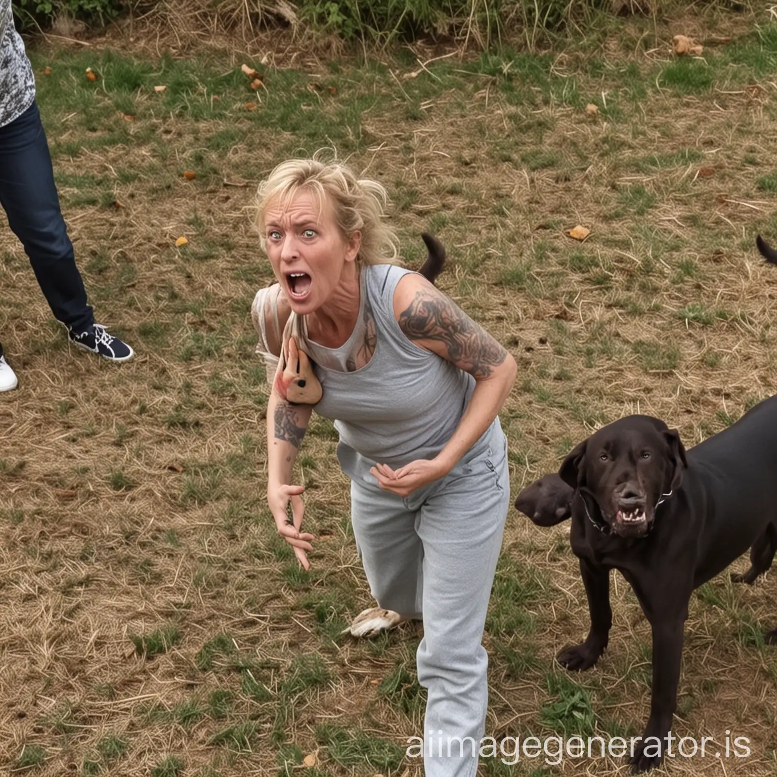 Woman with fear attacked by two dogs