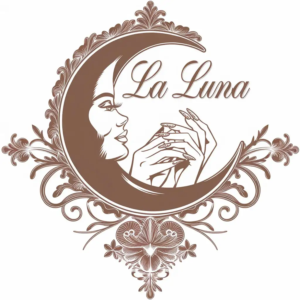 LOGO Design for La Luna Vector Logo Featuring a Big Moon and Small Woman with Glorious Nails for Beauty Spa Industry