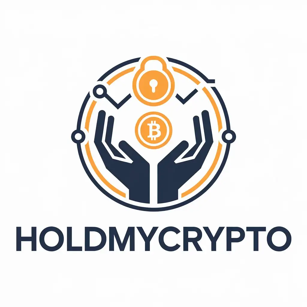 LOGO Design for HoldMyCrypto Hands Holding Cryptocurrency with a Modern Finance Industry Theme