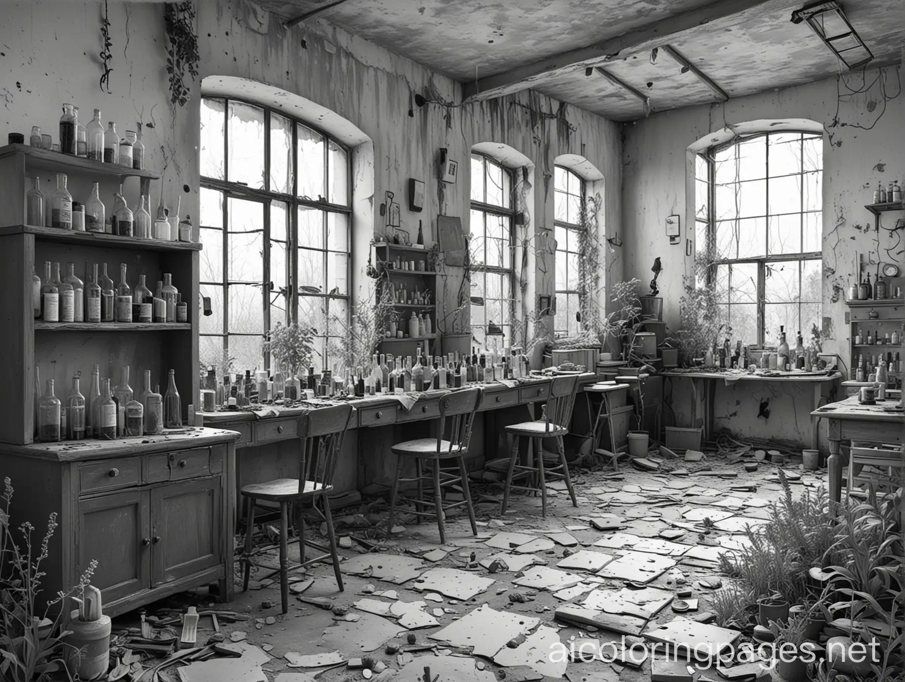 Abandoned-Apothecary-Laboratory-Coloring-Page-with-Broken-Equipment