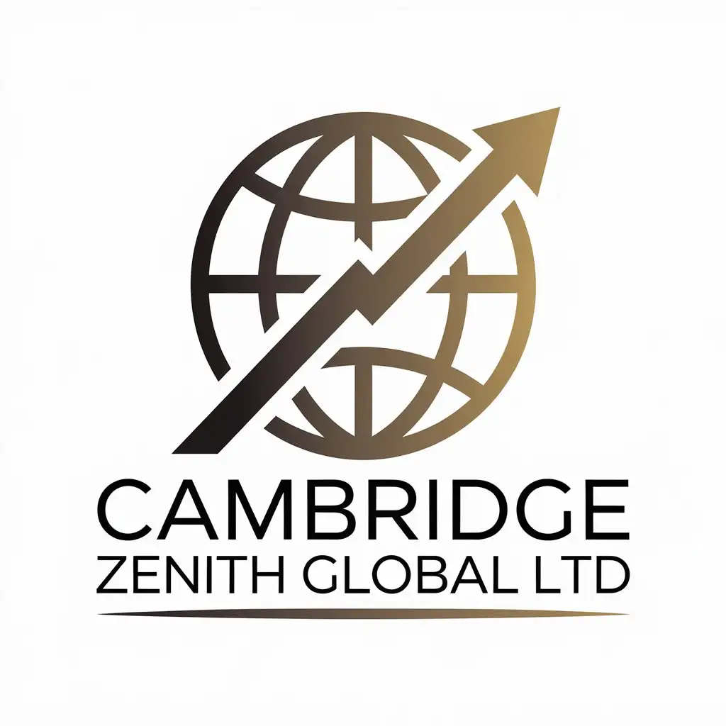 LOGO Design for Cambridge Zenith Global Ltd UpwardPointing Arrow Inside Globe for Growth and International Reach in Finance Industry