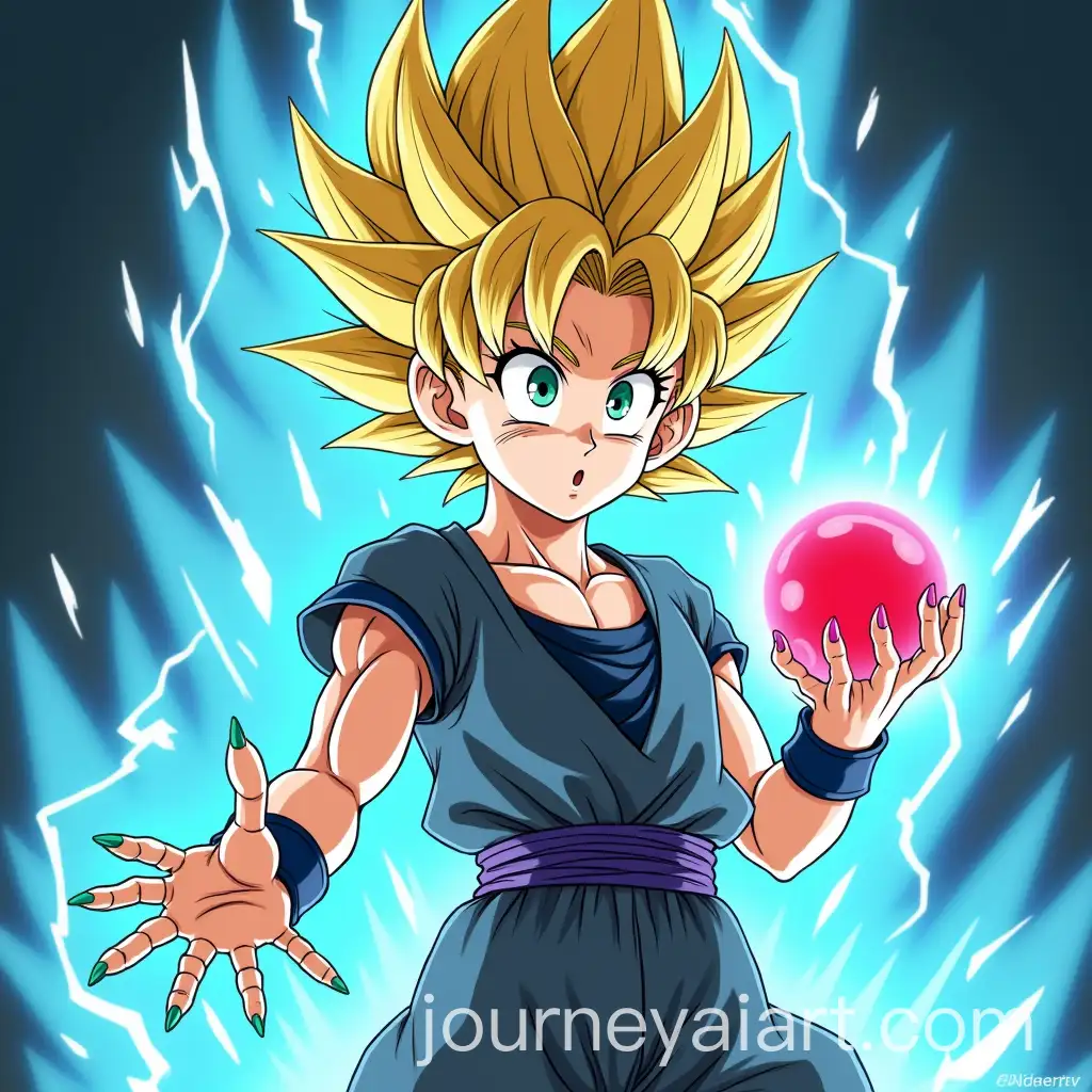 Girl-Goku-with-Yellow-Hair-Summoning-Energy-Spheres-and-Lightning