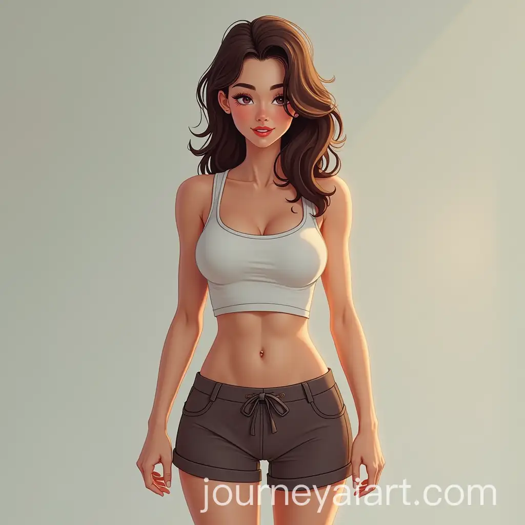 Casual-Woman-in-Tank-Top-and-Shorts-in-Summer-Setting