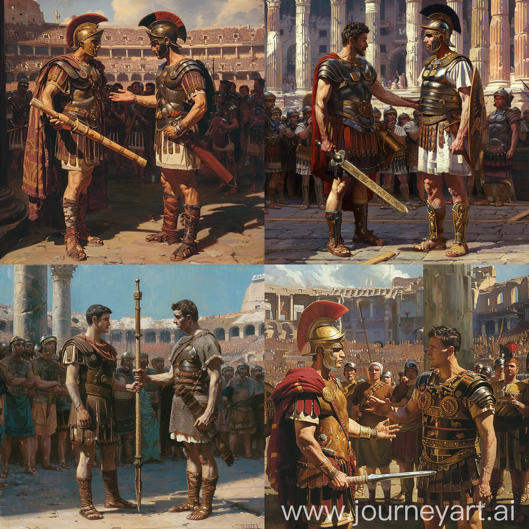 Young-Roman-Emperor-Presents-Wooden-Sword-to-Victorious-Gladiator-at-Colosseum