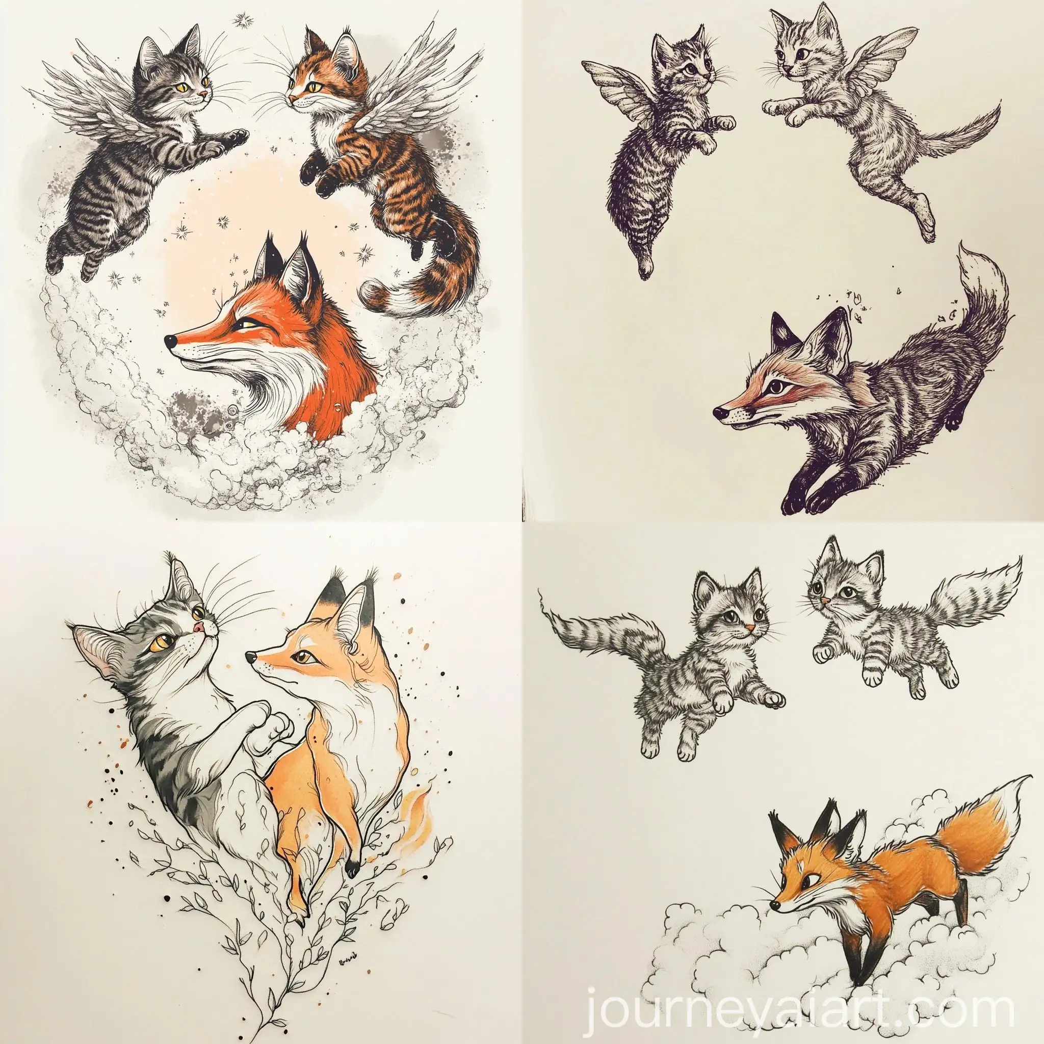 Flying-Cats-and-Transforming-Fox-Tattoo