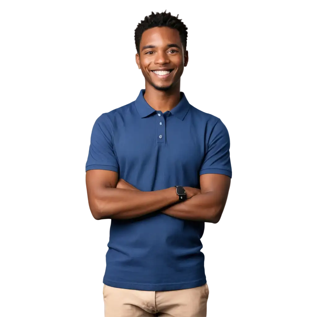 HighQuality-PNG-Image-of-a-Smiling-Black-Man-in-a-Dark-Blue-Polo-Shirt