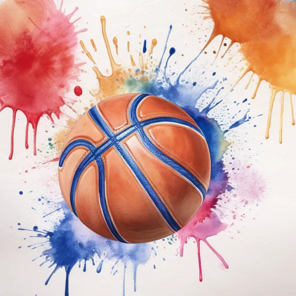 Watercolor Painting of a Basketball in Artistic Style