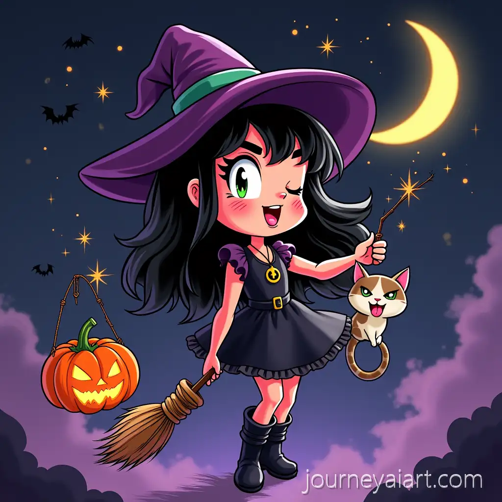 MischievBruxinha-witch-illustrationous-Little-Witch-on-a-Flying-Broom-with-Manga-and-Asterix-Influences