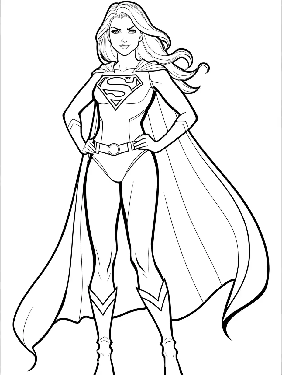 Super-Girl-Coloring-Page-Black-and-White-Line-Art-for-Kids