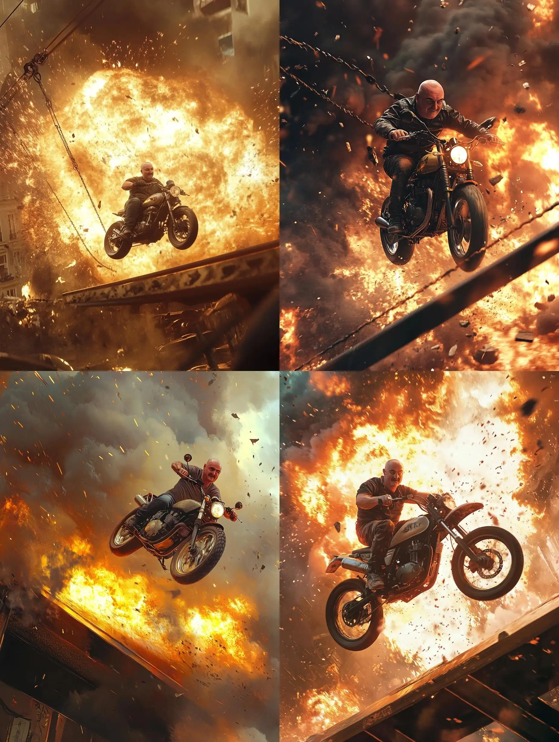 Motorbike-Rider-Launching-off-Lifting-Beam-with-Explosion-in-the-Background