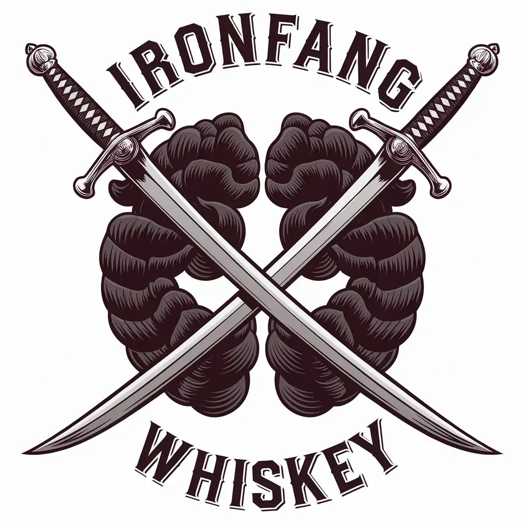 LOGO Design for Ironfang Whiskey Two Blades European Long Sword Japanese Katana Crossing