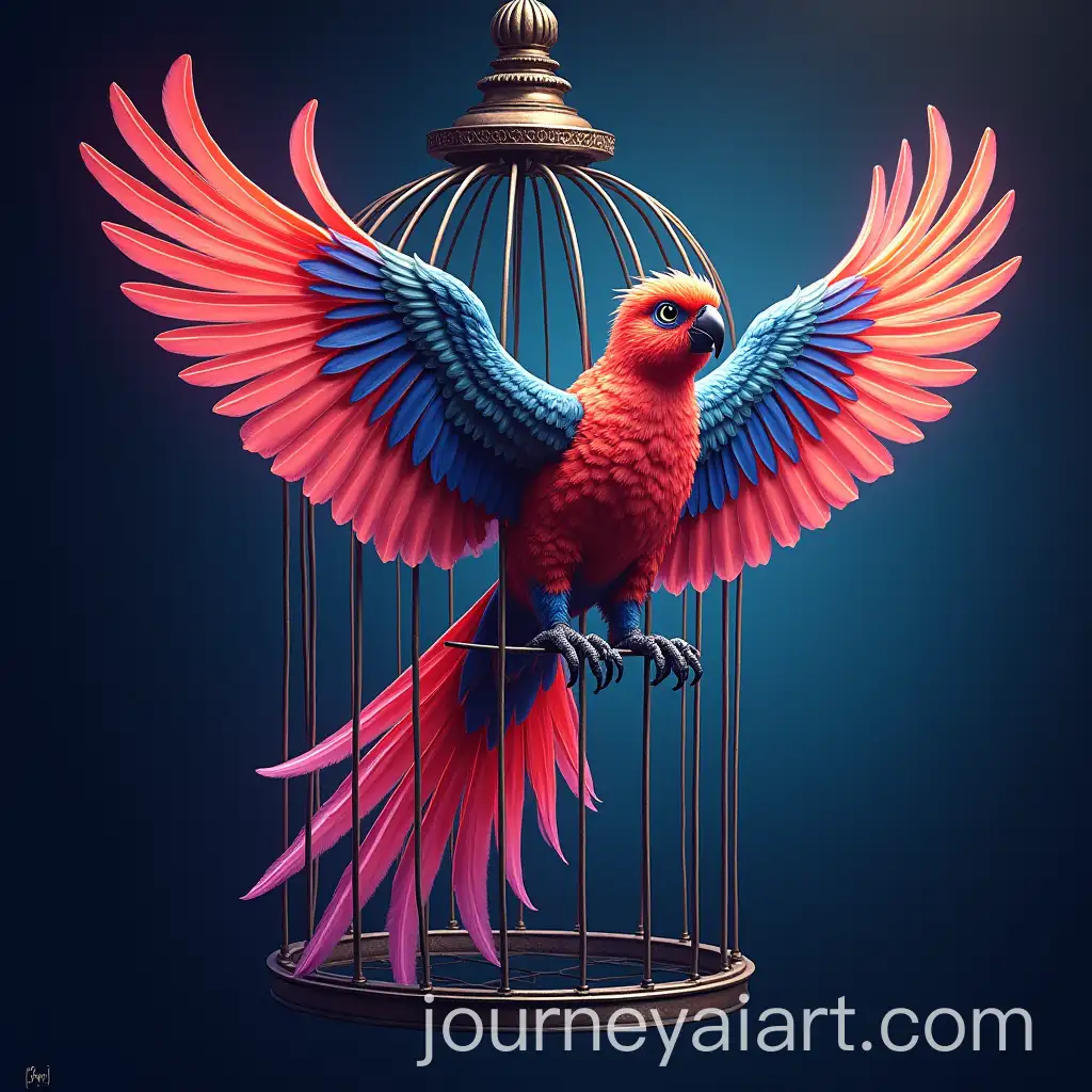 Psychedelic-Colored-Bird-Flying-Out-of-a-Cage