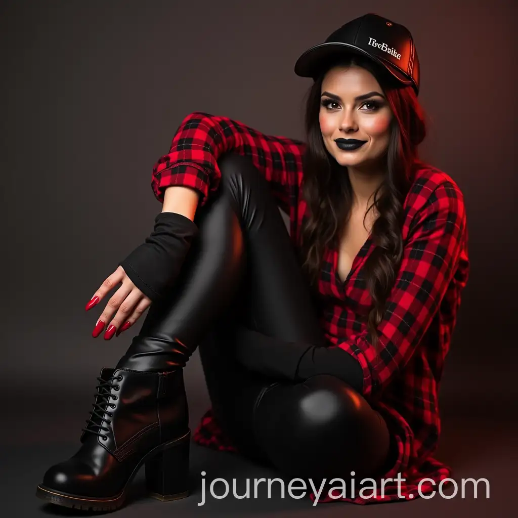 Brunette-Woman-Celebrating-Victory-in-Bold-Fashion-with-Latex-Leggings-and-Overknee-Boots