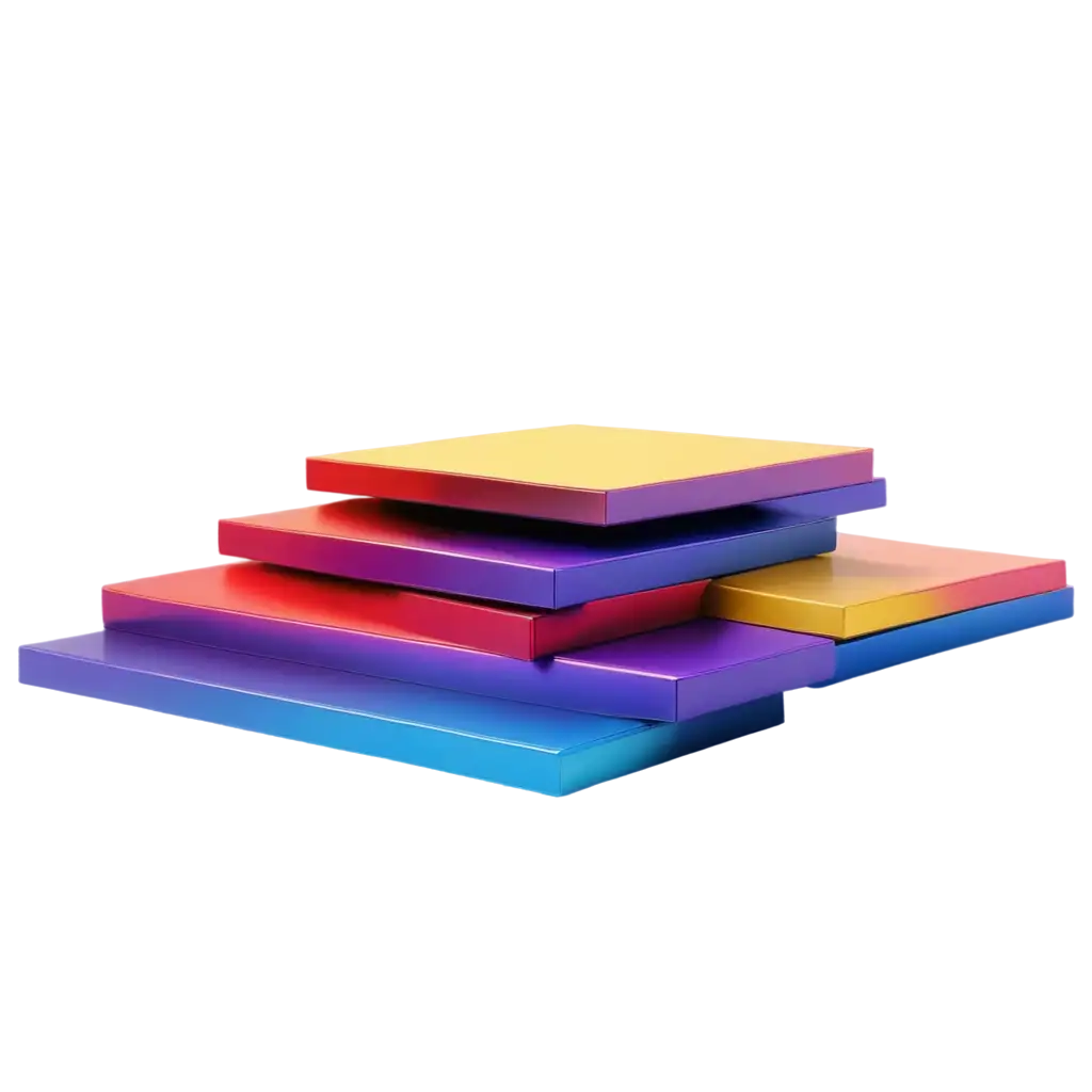 Gradient-of-Purple-Blue-Red-and-Yellow-Rectangle-Stacks-with-Metallic-Surface-PNG-Image