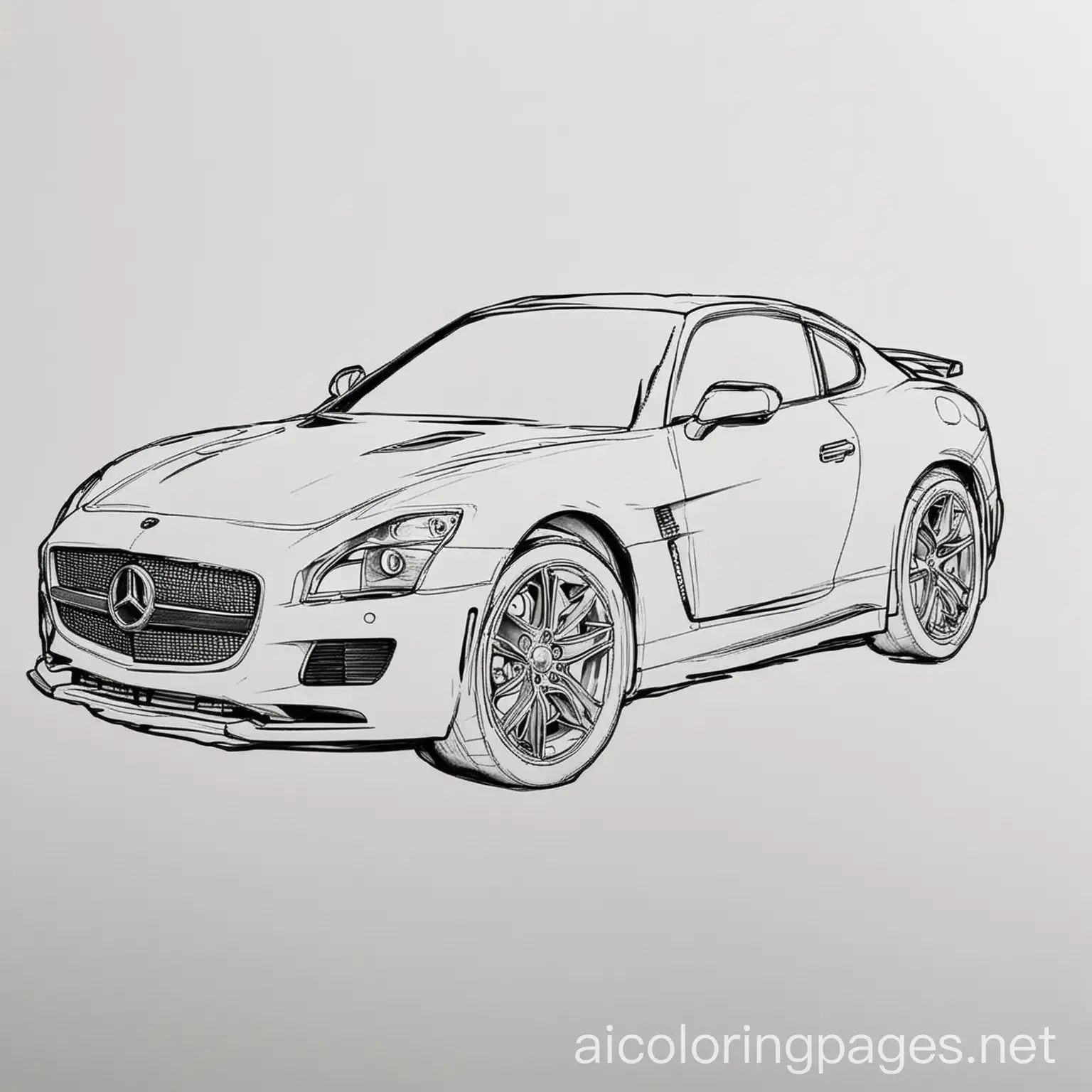 car, Coloring Page, black and white, line art, white background, Simplicity, Ample White Space. The background of the coloring page is plain white to make it easy for young children to color within the lines. The outlines of all the subjects are easy to distinguish, making it simple for kids to color without too much difficulty