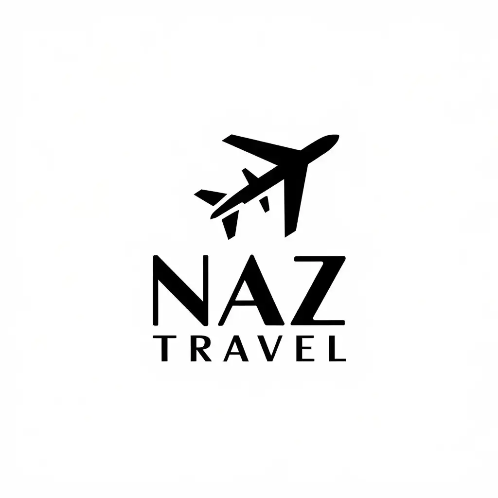 a vector logo design,with the text "Naz travel", main symbol:airplane,Minimalistic,be used in Travel industry,clear background